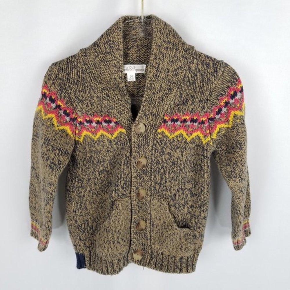 Pearls & Popcorn cardigan brown fairisle button-up 24 months‎